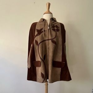 Vintage Genuine Leather Suede Poncho Cape
